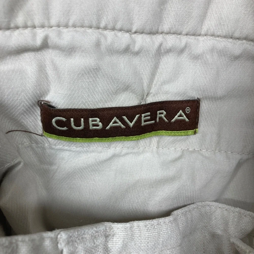 Cubavera Cargo Shorts Men 32 Beige Linen Cotton Blend Pineapple Logo 9 in Inseam